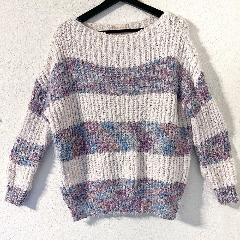 Altar'd State Cream Sweater with Blue and Purple Stripes